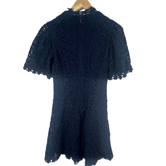 Rebecca Taylor Navy Crochet Lace Dress Size 2 Flutter Sleeve Cocktail - Picture 8 of 11